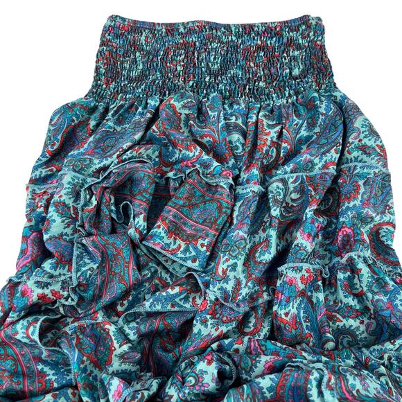 ZURY Silk Blend Floral Paisley Flowy Tiered High Hi Low Hem Smocked Skirt/DRESS - Picture 1 of 13